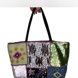 Christiana Beaded Sequin Mini Tote with Black Handles Read